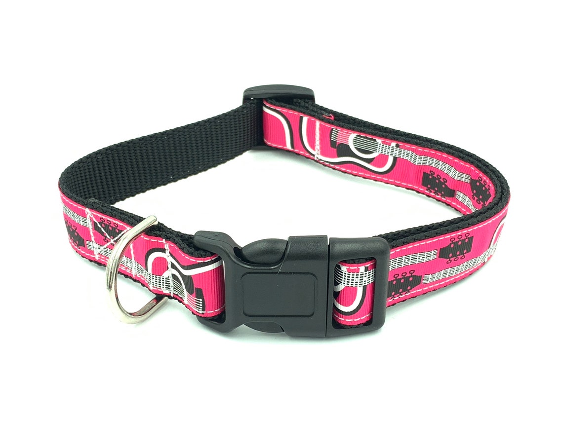 Pink Guitar Dog Collar Large Adjustable Size Collar Music Etsy