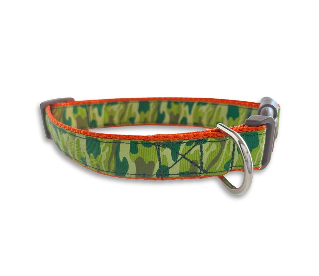 Camouflage Dog Collar, Adjustable Size, Green and Orange Collar, Hunting Dog Collar, Cute Dog Lover Gift