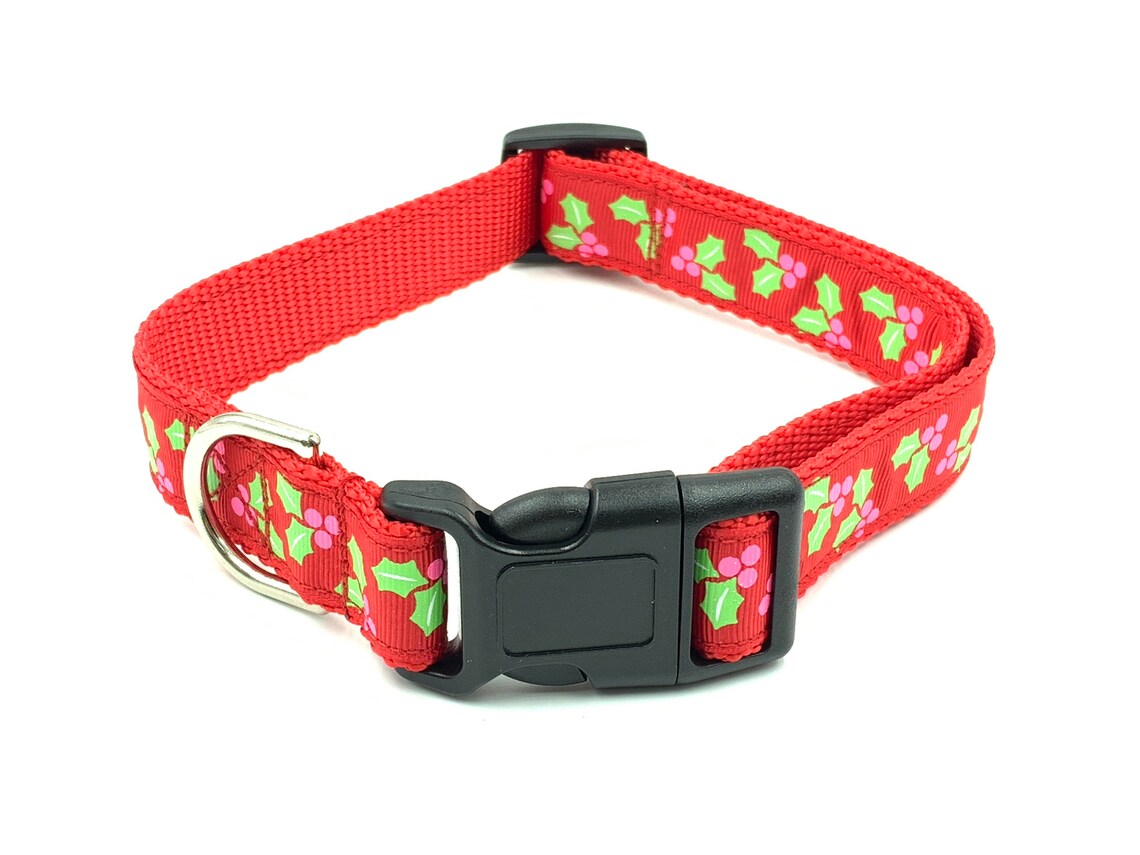 Holly Dog Collar Large Adjustable Christmas Dog Collar Red Etsy