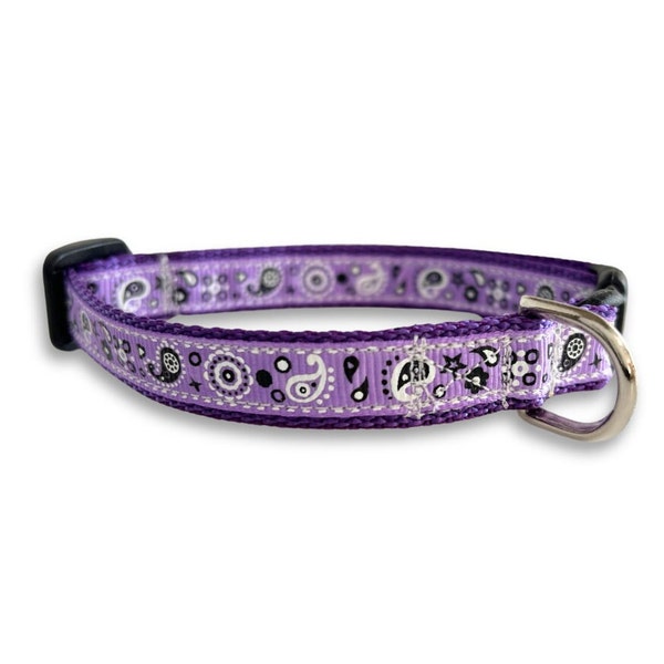 Purple Paisley Collar, Breakaway Cat Collar, Mini Teacup Dog Collar, Lightweight Tiny Pet Collar, Cute Cat Collar, Cute Dog Collar