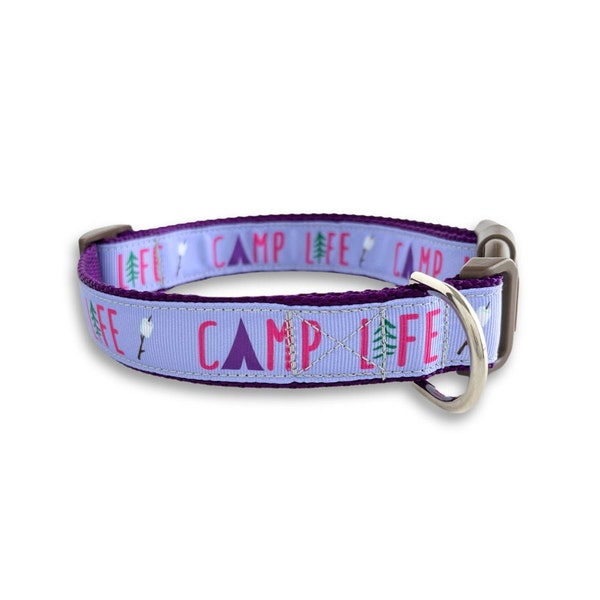 Camp Life Dog Collar, Medium & Large Adjustable Size, S'more Campfire Dog Collar