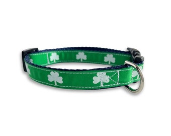 Green Shamrock Dog Collar, Small & Medium Adjustable Size St. Patrick's Dog Collar, Clover Dog Collar