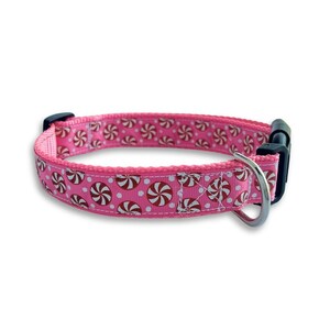 Pink Peppermint Dog Collar, Medium & Large Adjustable Size, Christmas Dog Collar, Dog Collar Girl