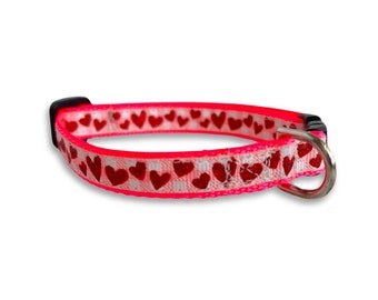 Red Glitter Heart Collar, Breakaway Cat Collar, Mini Teacup Dog Collar, Lightweight Tiny Pet Collar, Cute Cat Collar, Cute Dog Collar