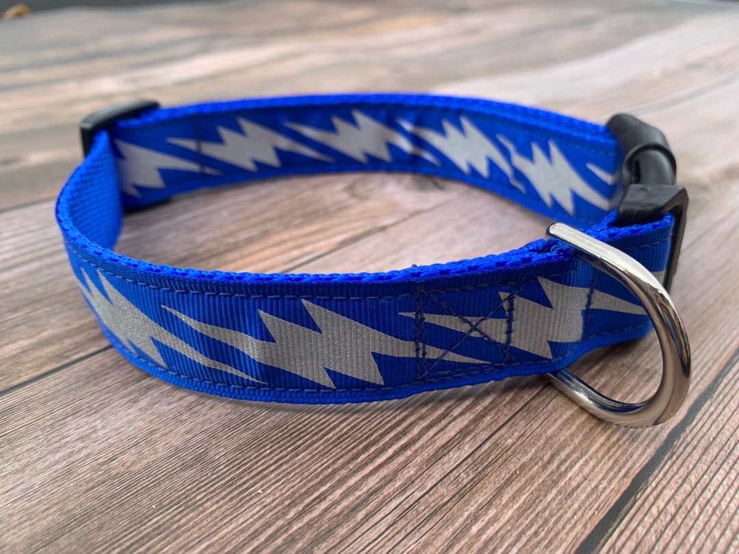 Lightning Bolt Dog Collar, Large Adjustable Size, Blue, Red, Yellow