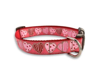 Collar para perrita con corazones rosas, tallas ajustables mediana, grande y extragrande, ideal para San Valentín, collar con mensaje de amor.