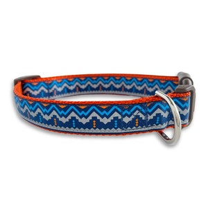 Southwestern Dog Collar, Adjustable Size, Blue, Orange Aztec Tribal Collar