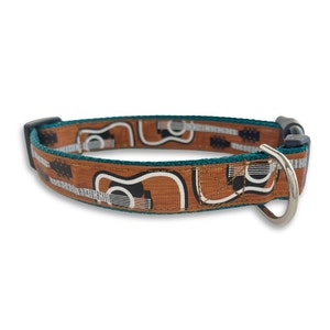 Gold & Teal Acoustic Guitar Dog Collar, Adjustable Size, Country Music City, Nashville, Tennessee, Cute Dog Lover Gift
