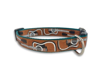 Collier pour chien avec guitare acoustique doré et bleu sarcelle, taille réglable, ville de la musique country, Nashville, Tennessee, cadeau mignon pour amoureux des chiens