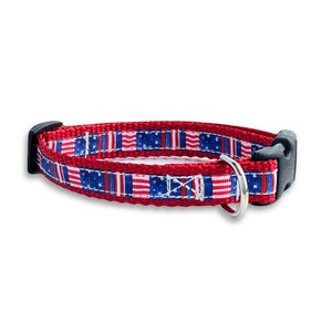 American Flag Dog Collar, Small Adjustable Size, Red White & Blue Patriotic Dog Collar, Cute Dog Lover Gift