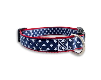 Stars Dog Collar, Medium & Large Adjustable Size, Patriotic Dog Collar, USA, July 4th