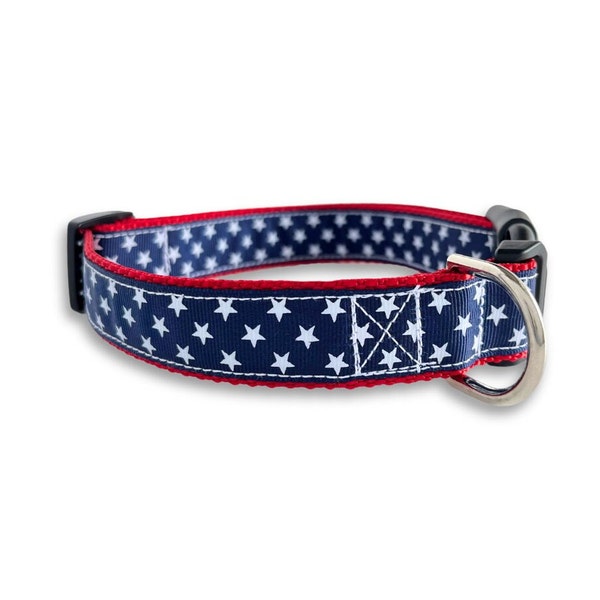 Stars Dog Collar, Medium & Large Adjustable Size, Patriotic Dog Collar, USA, July 4th