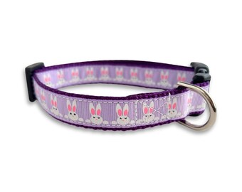 Easter Bunny Dog Collar, Medium Adjustable Size, Rabbit, Purple Spring Collar