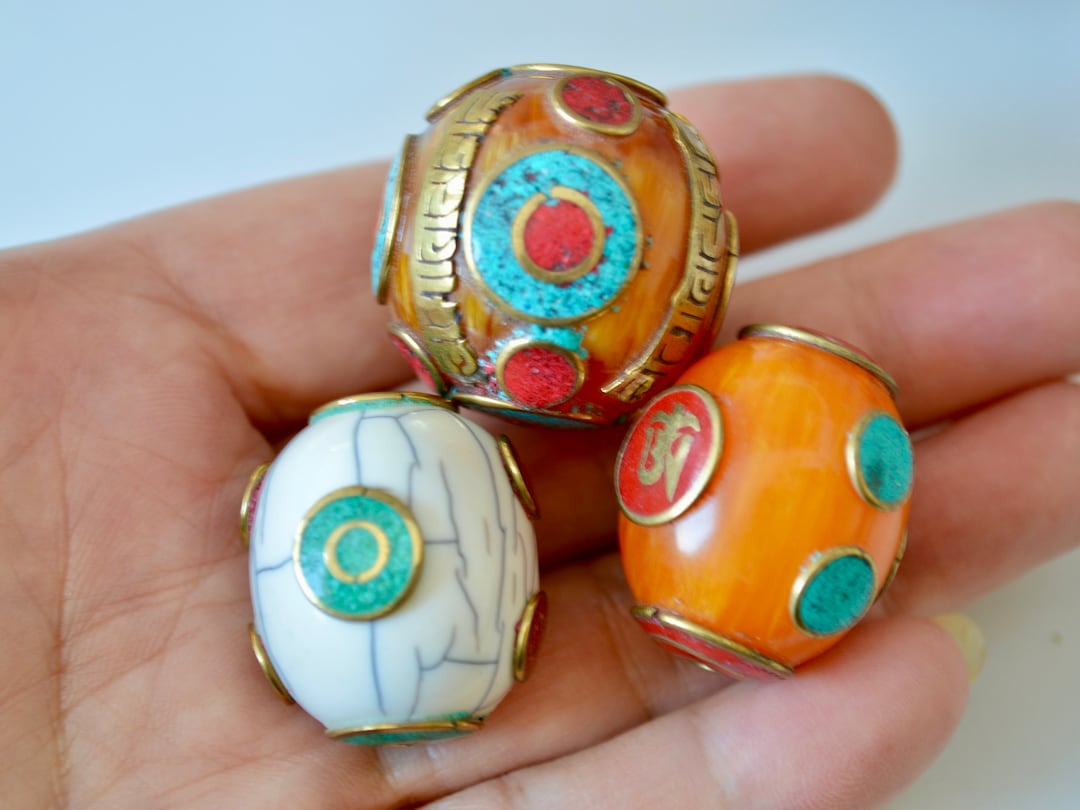 Hand Made Big Ball Beads White Turquoise Coral and Amber Color Etsy