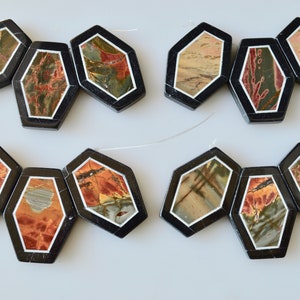 3pc Picasso Red Creek Jasper Pendant Natural Color With Black and White Stone Intarsia size 40x30x6mm #P30-01
