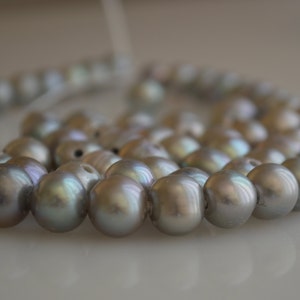 3pc agua fresca perla gran agujero cuentas metalizado gris / plata color patata / forma redonda 10-11mm agujero 2.5m #F24