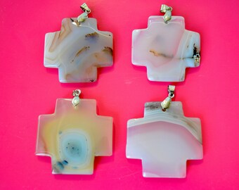 Natural Color Moss Agate GemStone Cross Pendant  Size Approx. 42x42x6mm #P58-02