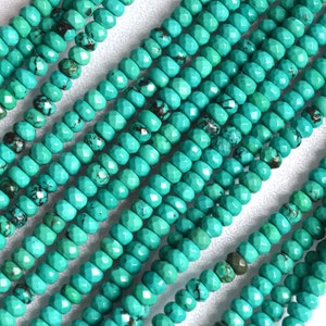 Natural Turquoise Stabilized Beads Greenish Color Faceted Rondelle Size Approx. 4-4.5x2.5-3mm 16 Inch #B75