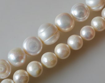 Large Hole Freshwater Pearl Round and Off Round Shape White Color 10pc Round 11-11.5mm 9pc Off Round 13-16mm  #F48