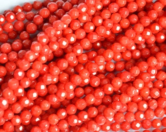 Faceted Red Sea Bamboo Coral Beads, Round 3mm 4mm Strand