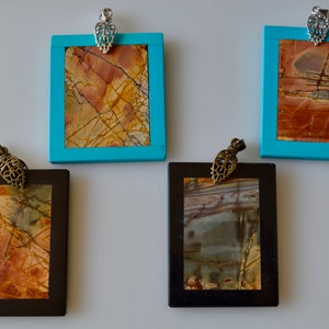 Picasso Jasper Gemstone Pendant Both Side Natural Stone Natural Color With Stone Intarsia Size Approx. 52x40-44x5mm  #78-03