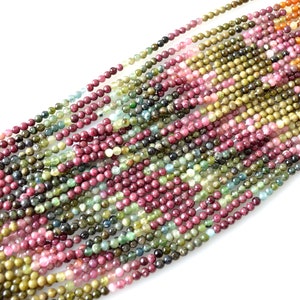 Tourmaline Beads Natural Color Gemstone Round Shape Size 3.5mm and 4mm 14 Inch #B39