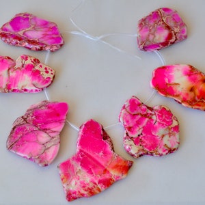 7pc Imperial Jasper Gemstone Freeform Flat Shape Pink Color Size Approx.  1.5-2x1-1.5inch #EA08