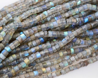 Faceted Rainbow Labradorite Beads, Small Tube Disc Shape, 14 Inch Strand