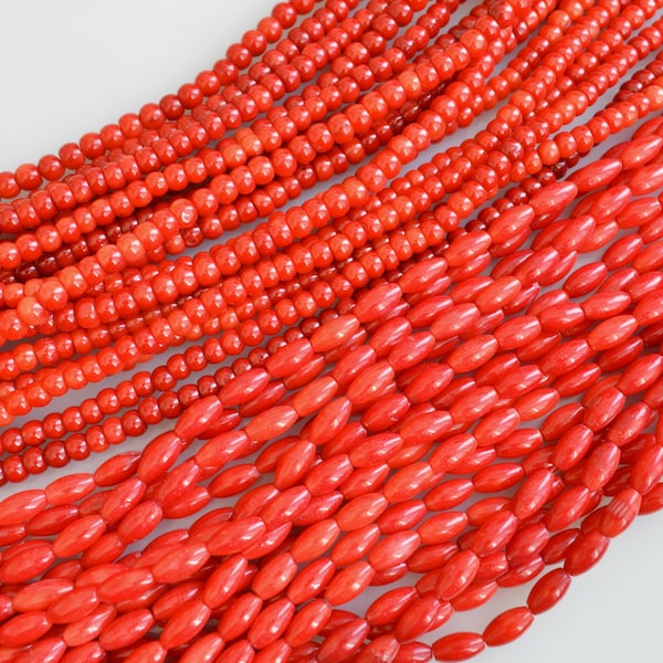 Sea Bamboo Coral Beads Rondelle and Barrel Shape Red Color  16 inches #C01