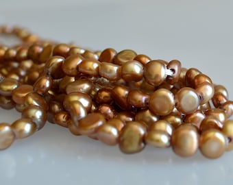 Golden Brown Freshwater Pearl Strand, Large Hole Nugget Beads (16 inch)