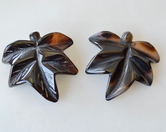 2pc Natural Agate Maple Leaf Pendant: Jewelry Making (48x48x8mm) #P27