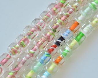 Lampwork Glass Beads, Pink & Multi-Color Square Cubes (14.5 inch Strand)