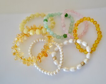 Natural Gemstone Bracelet: Citrine, Agate, Jade, Quartz, Pearl