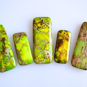 Imperial Jasper Gemstone Beads Pendant Yellow Green Color Rectangle Shape Size 50x20mm and 35x15mm #P22
