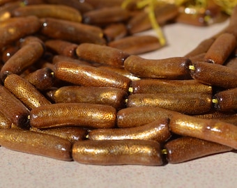 Gold Coral Tube Shape Beads 25mmx9-10mm and 25mmx6-7mm Full Strand #C43