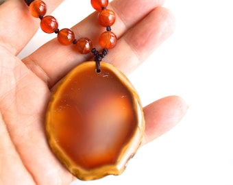 Handmade Carnelian Agate Necklace, Free Form Gemstone Pendant