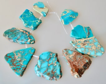 9pc Imperial Jasper Gemstone Freeform Flat Shape Light Blue Color Size Approx. 1.5-2x1-1.5inch #B71