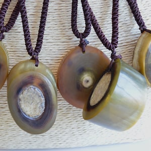 Yak Horn Natural Color and Shape Pendant Necklace Size Approx. 46X33-42X9-30mm Adjustable Cord 28 to 36 inches #N07