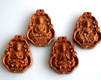 Peach Wood Buddha Carved Pendant Size Approx. 44x34x10mm #W20