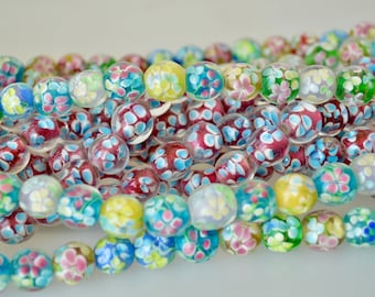 Lampwork Glass Beads Flower Design Round Shape Size Approx. 12mm Hole 2.5mm #23