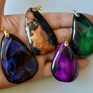 Gemstone Agate With Black Color Pendant Free Form Shape Size Approx. 58x40x8mm #P28