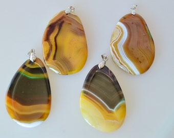 Yellow Agate Gemstone Pendant Flat Oval Drop Shape Size Approx. 60x40x7mm With Bail #P76-02