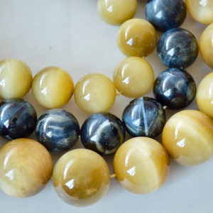 High Quality Yellow and Blue Tigereye Beads Natural Color Smooth Round Shape Size 14 and 18mm 16 inch #CC24