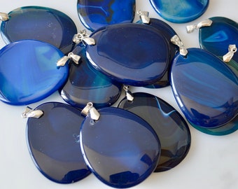 Blue Agate Pendant Flat Oval Drop Shape Size Approx. 46-56x40-45x6-7mm #P23