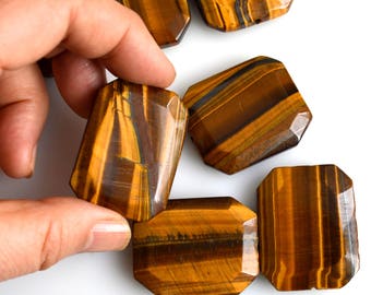 Tigereye Gemstone Pendant Bead, Natural Yellow Rectangle (40x32x9mm)