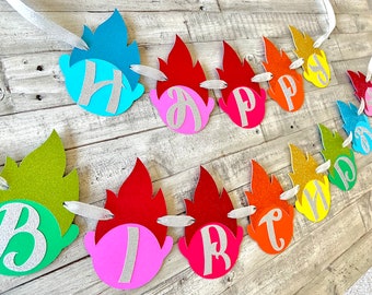 Trolls Birthday Banner: Glittery Rainbow Party Decorations