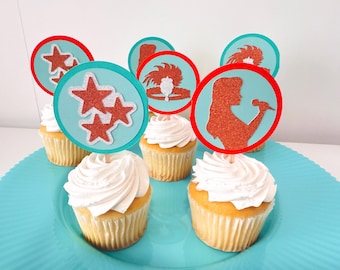 Show Girl Cupcake Toppers: Glitter Orange and teal Party Decor