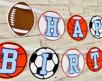 Sports Birthday Banner: Football, Soccer, Baseball, Basketball Party
