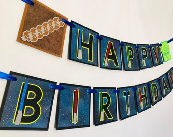 Star Wars Happy Birthday Banner: Glitter Lightsaber Party Decor