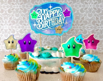 Rosalina Party Decorations: Mario galaxy Luma stars cake topper or cupcake toppers